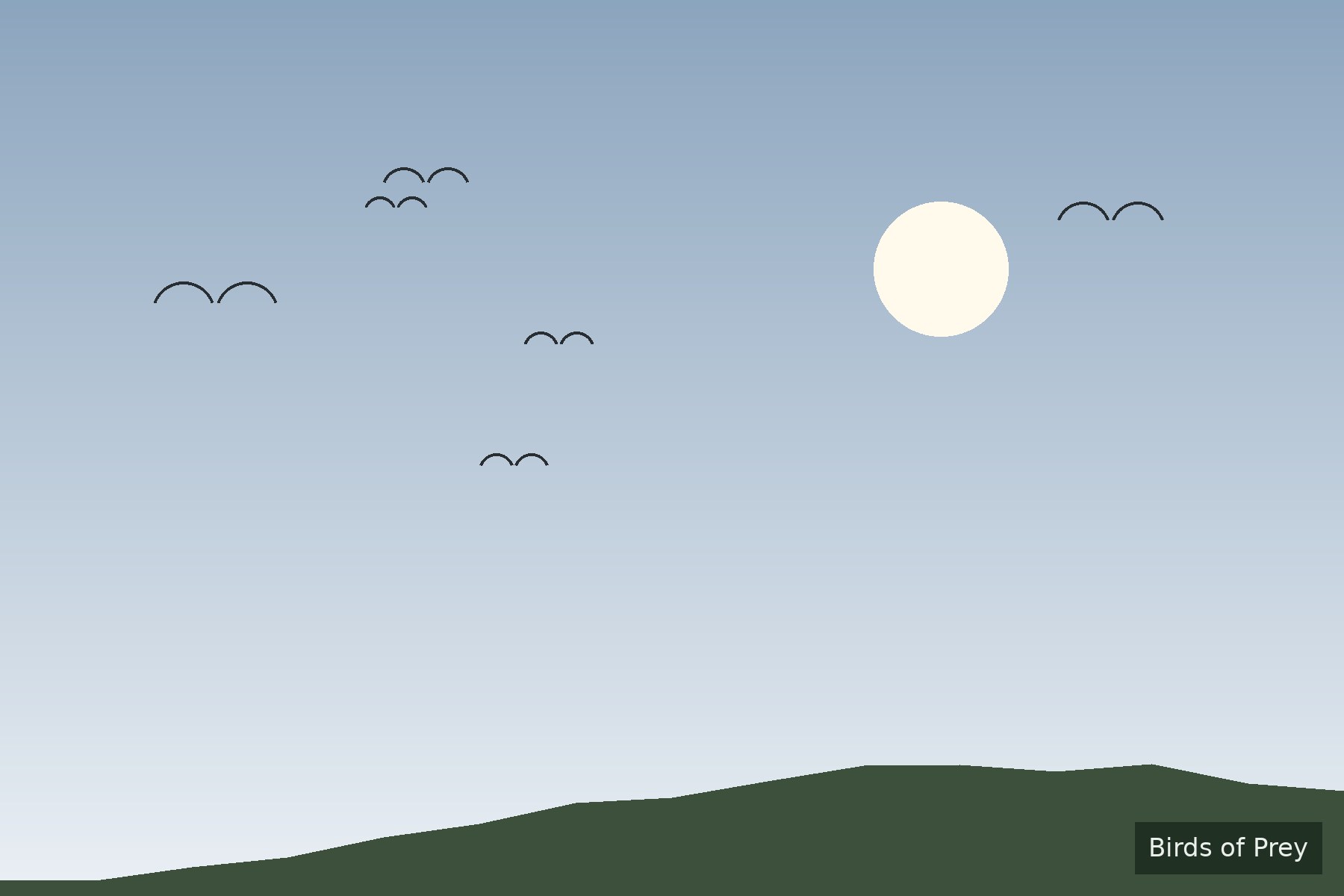 Birds of prey circling high above upland terrain