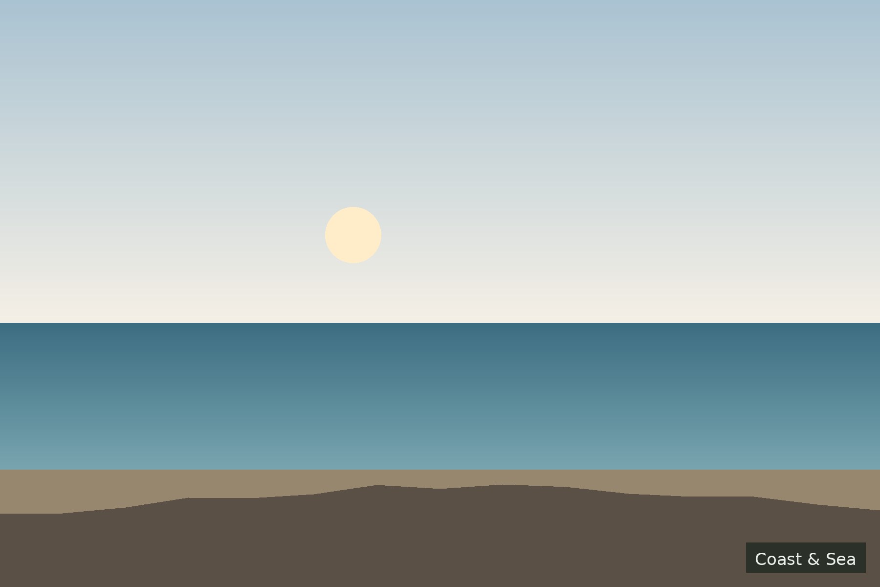 Soft evening light over the shoreline and incoming tide