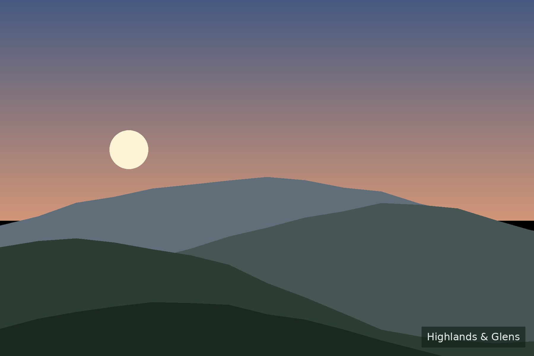 Receding mountain ridges fading into haze at sunrise in the Highlands